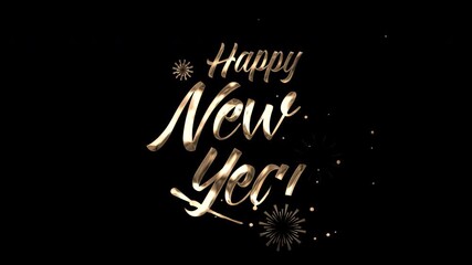Happy new year greeting in shiny gold script suitable for holiday cards, invitations, social media posts, banners, and festive designs. - Powered by Adobe