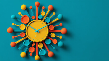 A colorful clock against a turquoise background, representing the concept of time passing