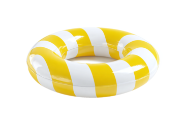 Yellow and white striped inflatable swimming ring isolated on transparent background