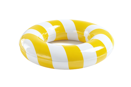 Yellow and white striped inflatable swimming ring isolated on transparent background