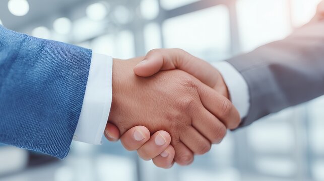 Business handshake in an office setting