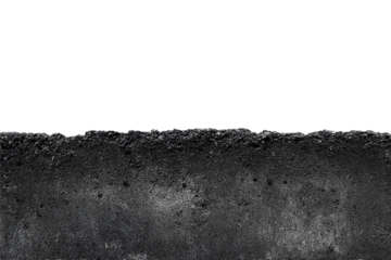 Rough black textured surface with jagged edge isolated on transparent background