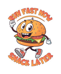 Cute Cartoon Burger Character Vector for T-shirt Design