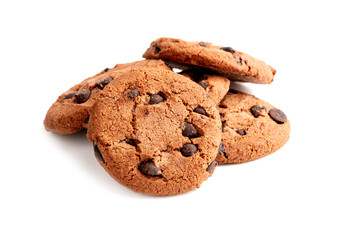 Chocolate chip cookie isolated on white background