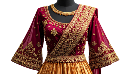  Regal Red Wedding Lehenga with Heavy Embroidery on Mannequine