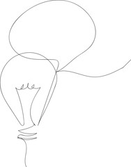 Continuous one line light bulb and speech bubble idea concept.Trendy line art vector on a white background illustration