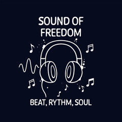 Minimalist Outline Headphones Musical Note Beat Concept Illustration on Dark Background