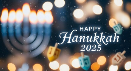 Hanukkah 2025 Celebration with Dreidels and Candlelight Bokeh