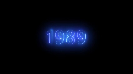 Single Color Blue Neon Numbers 1989 Glowing on Black year