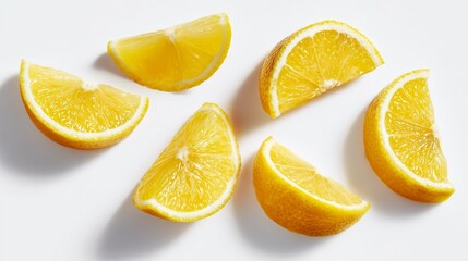 photorealistic lemon wedges evenly spaced on clean white background topdown