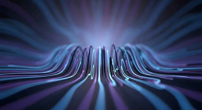 Abstract glowing lines creating a futuristic digital wave pattern on a dark background
