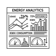 Energy analytics dashboard with charts, graphs, and efficiency meter