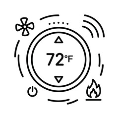 Smart thermostat icon showing 72 degrees with heating and cooling