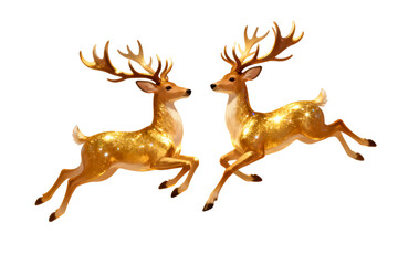 Naklejka premium Two Golden Leaping Deer Illustration with Sparkle Texture, Isolated on White Background