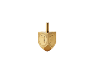 Elegant golden dreidel with intricate designs, a jewish holiday item, standing upright on a transparent backdrop