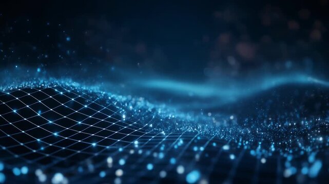 Dynamic abstract blue wave background with glowing particles for technology and digital concepts