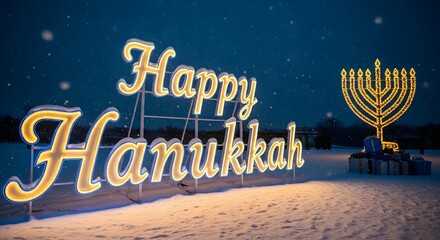 Happy Hanukkah: A Festive Celebration with Glowing Lights and Traditions in the Snow