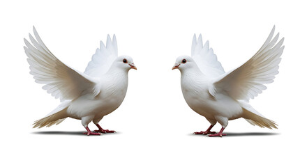 Fototapeta premium Two elegant white doves facing each other with wings spread gracefully