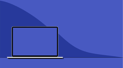 Laptop on abstract blue background with empty text space in minimalist style