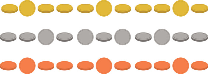 Isometric Gold, Silver, and Bronze Coins, Game Money Tokens, Ranking Medals, or Financial Currency Icons for Business, Gaming, and Award Vector Graphics.