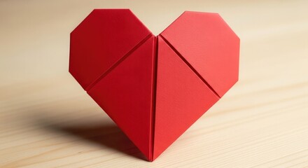 Valentine Day Geometric red paper heart on wooden surface .Love, valentine, love, romance, romantic,