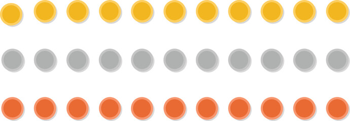Set of Gold, Silver, and Bronze Medals, Flat Round Game Coins, Ranking Icons, or Achievement Tokens for Sports, Gaming, and Award Graphics.