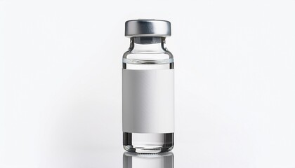 a small empty transparent vaccine ampoule bottle mockup with a white label on an isolated background
