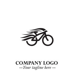 Dynamic Fast-Moving Bicycle Logo Symbol in Black on White Background for Modern Speed-Themed Branding