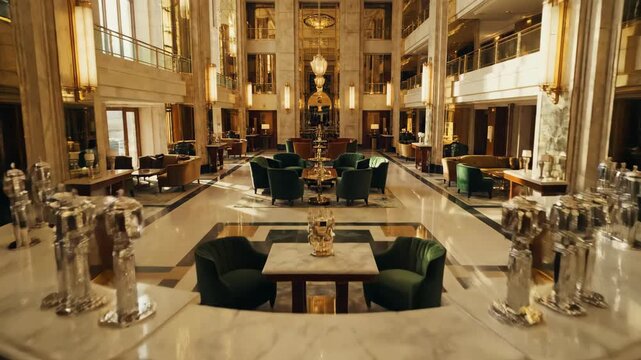 Luxurious hotel lobby with elegant decor and grand entrance showcasing sophisticated interior design