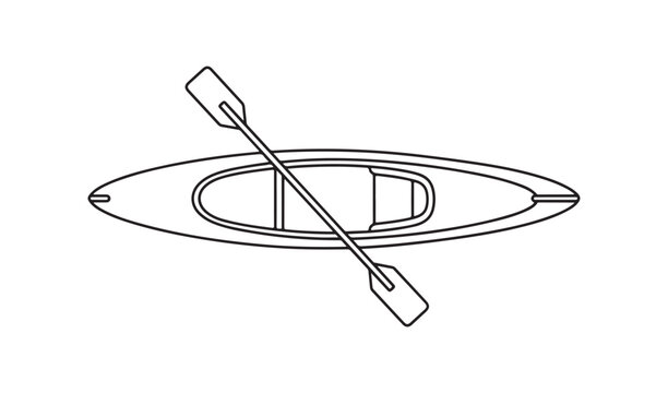 Simple line drawing of a kayak and paddle