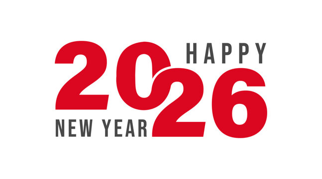 2026 New Year celebration design with bold typography and modern lettering, featuring 'Happy New Year' text on a clean, minimalist background.