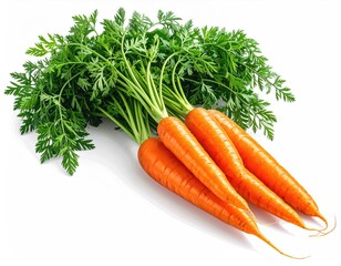 Orange carrots with green tops, isolated on white