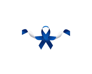 Blue and white awareness ribbon representing various causes such as colon cancer or support for Israel on transparent background
