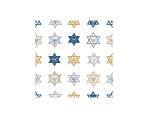 Collection of traditional jewish symbols, including stars of david and menorahs, arranged in a grid pattern on a transparent background