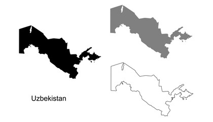 Uzbekistan map set. Uzbekistan map vector. Uzbekistan map on silhouette, gray, and outline