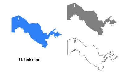 Uzbekistan map set. Uzbekistan map vector. Uzbekistan map on blue silhouette, gray, and outline