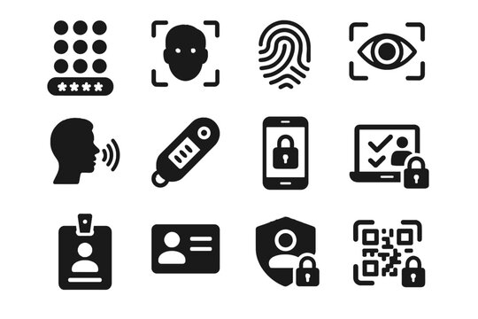 Security generator grid scanner qr scan lock badge id voice icons vector