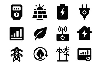 Icon vector smart icons battery consumption graph grid monitoring solar plug meter