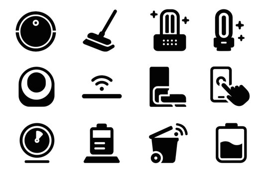 Vector base vacuum mop icons cleaning smart air dustbin tank icon dock