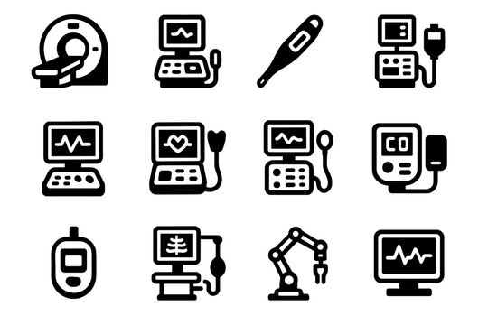 Icons vector icon thermometer device glucose monitor ecg digital medical ultrasound blood