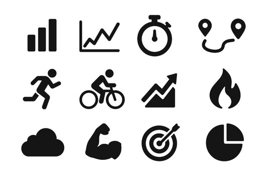 Muscle arm target data cycling bar icons vector analytics icon exercise chart