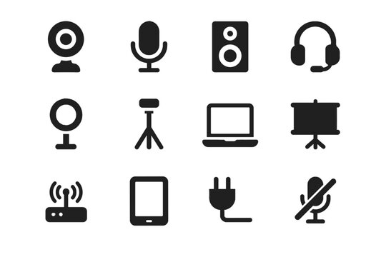 Symbol tripod presentation online screen light meeting vector webcam icon stand ring