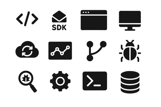 Monitor debug development window tool terminal gear code icon database vector vr
