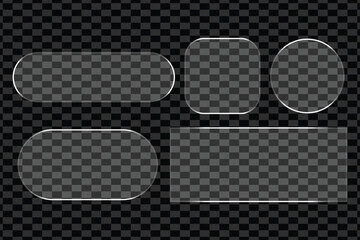 Collection of transparent glass shapes with rounded corners on a checkerboard background