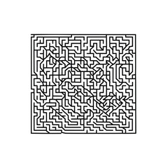 Intricate black and white square maze with complex paths and dead ends