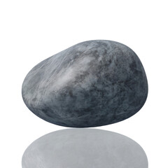 Smooth dark grey river stone with reflection isolated on transparent background