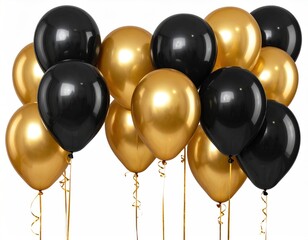 Gold and black balloons floating, party atmosphere