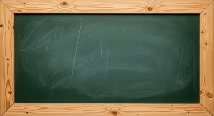 Chalkboard with dark green surface and natural pine border, ideal for classroom or educational settings