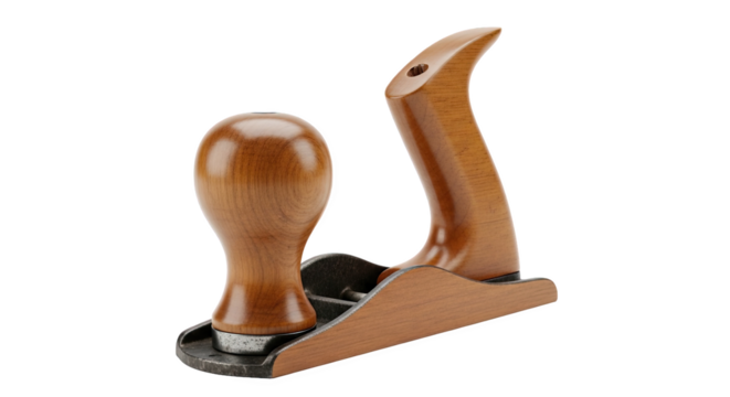 Wood and metal hand plane with front knob and rear handle—used in woodworking to smooth and shape surfaces with precision and control