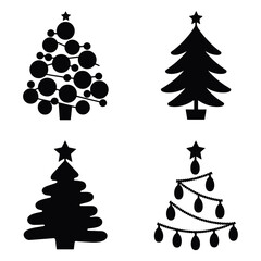 Four stylized Christmas tree silhouettes icons